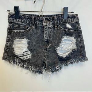 Distressed acid wash high waist Jean shorts